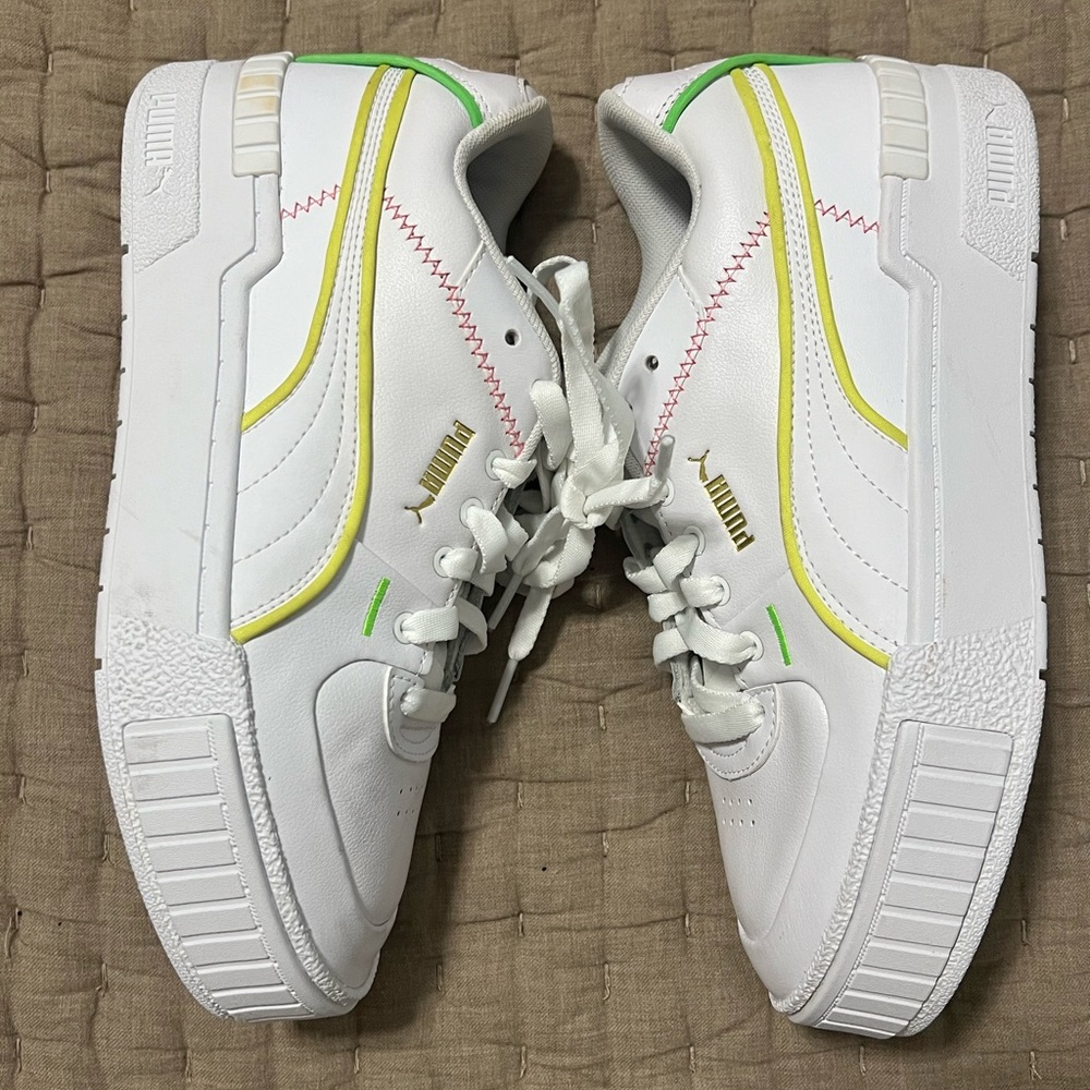 Puma White/Neon Piping Sneakers